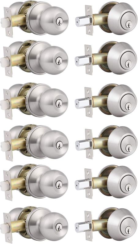 Photo 1 of *** MISSING PARTS***
home improvement direct 6 Pack Keyed Alike Entry Door Knobs and Single Cylinder Deadbolt Lock Combo Set Security for Entrance and Front Door with Classic Satin Nickel Finish
