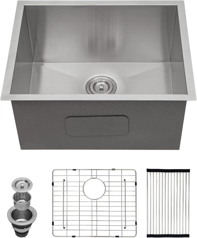 Photo 1 of 12“ Deep Laundry Sink Undermount - Kichae 24 Inch Laundry Sink Undermount Utility Sink Stainless Steel Single Bowl Under Counter Laundry Utility Room Kitchen Sink Basin
