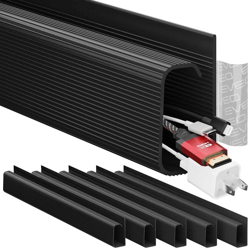 Photo 1 of 300" Cable Concealer on Wall Raceway - Paintable Cord Cover for Wall Mounted TVs - Cable Management Kit Including Connectors and Adhesive Strips Connected to Raceway