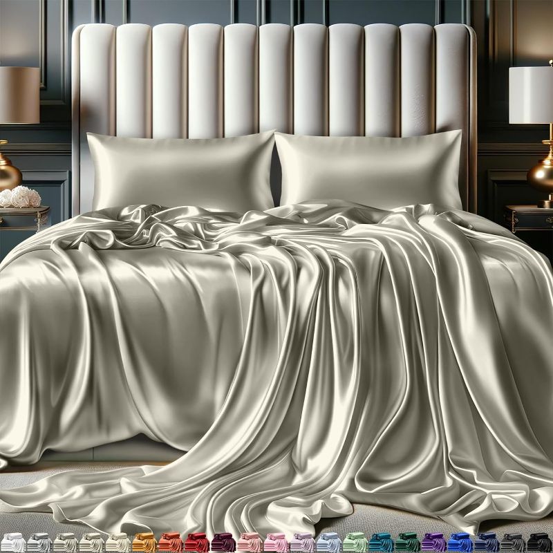 Photo 1 of ****USED*** DECOLURE Satin Sheets Queen Size Set 4 Pcs - Silky & Luxuriously Soft Satin Bed Sheets w/ 15 inch Deep Pocket - Similar to Silk Sheets - Double Stitching, Wrinkle Free (Ivory)