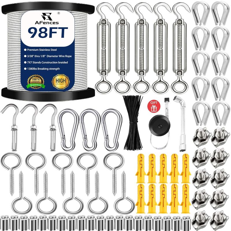 Photo 1 of 1/8" Wire Rope,Turnbuckles for Cables Wire, 304 Stainless Steel Cable,M5 Turnbuckle Kit,Wire Cable Turnbuckle Tensioner…