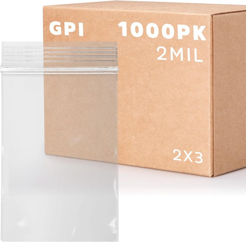 Photo 1 of ****USED** GPI - 1000 Count, 2" X 3" Clear Plastic Resealable Zip Bags, Bulk 2 Mil, Strong & Durable Poly Baggies with Resealable Zip Top Lock for Travel, Storage, Packaging & Shipping