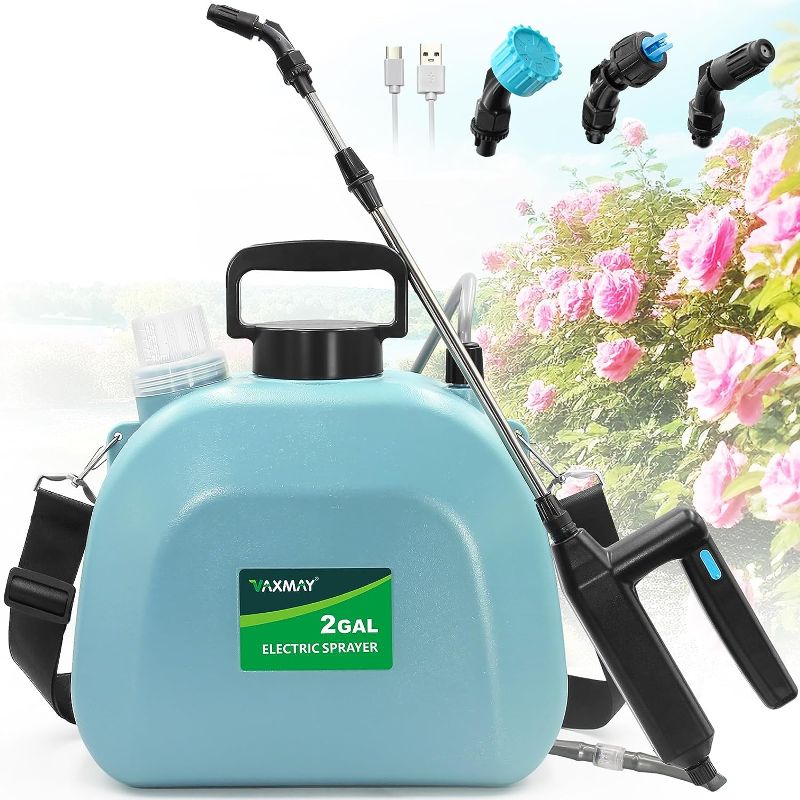 Photo 1 of ***NON FUNCTIONAL//SOLD AS PARTS*** 
Battery Powered Sprayer 2 Gallon, Upgrade Powerful Electric Sprayer with 3 Mist Nozzles, Rechargeable Handle, Retractable Wand, Garden Sprayer with Adjustable Shoulder Strap for Lawn,Garden,Cleaning
