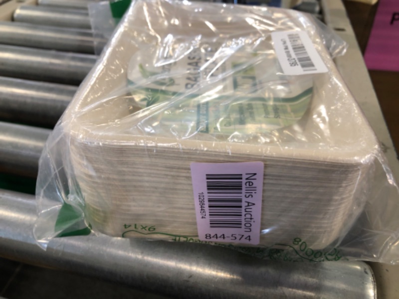 Photo 1 of 100% Compostable 14x10 Rectangle tray [50-Pack], Heavy Duty Eco-Friendly Dinner Plates Disposable I Biodegradable Unbleached Palm Sugarcane Eco Trays - (Color - Nature)