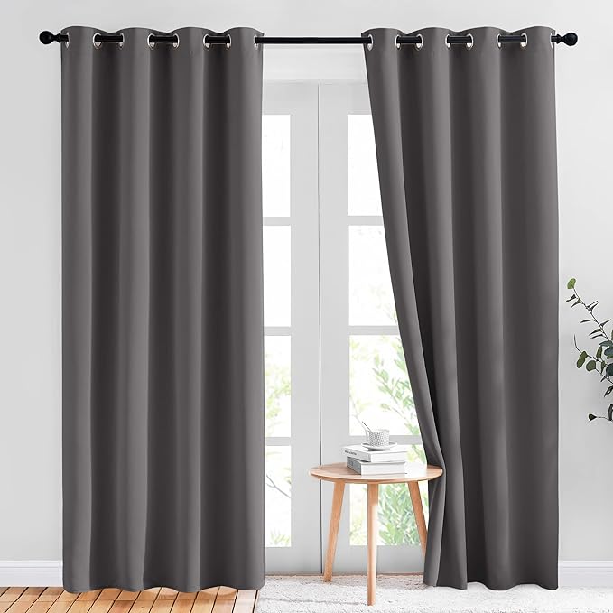 Photo 1 of Gray Blackout Curtains for Bedroom 84 inch Long 2 Panels - Thermal Curtains & Drapes Grommet Room Darkening Curtains Noise Reducing Window Treatments for Living Room (W52 x L84, Grey)