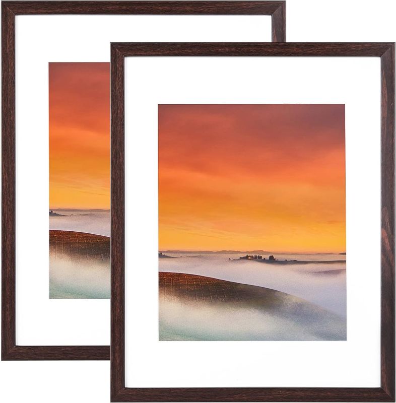 Photo 1 of  Picture Frame Set of 2, Display Pictures 8x10 with Mat  Without Mat for Tabletop Display and Wall Mounting, Distressed Brown
