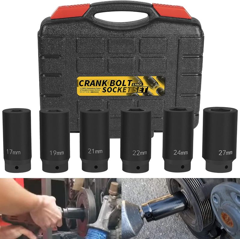 Photo 1 of 1/2" Drive Crank Bolt Socket Set, 17MM, 19MM, 21MM, 22MM, 24MM 27MM, Harmonic Balancer Socket Set, Crank Bolt Removal Tool, 3 Times Momentum Power of Standard Impact Socket Set, Deep Impact Socket Set
