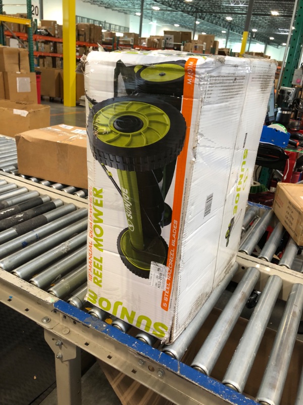 Photo 1 of ***DAMAGED***
Sun Joe MJ501M w/ 7-Gallon Detachable, 9-Position Height Adjustment, 5 Steel Blades, Compact Design, 18-Inch Manual w/Grass Catcher, Green/Black w/ Gallon Catcher