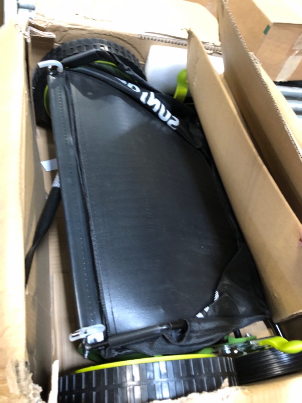 Photo 1 of ***DAMAGED***
Sun Joe MJ501M w/ 7-Gallon Detachable, 9-Position Height Adjustment, 5 Steel Blades, Compact Design, 18-Inch Manual w/Grass Catcher, Green/Black w/ Gallon Catcher