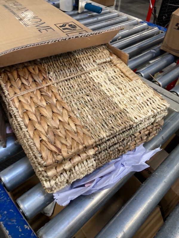 Photo 4 of ****USED*** Wicker Storage Cubes 12x12, Set of 4 Heavy Duty Hyacinth Baskets for Shelf, Storage Cube Bins, Natural Foldable Square Baskets for IKEA Kallax, Large Cubby Rattan Basket, Kallax Inserts 12 x 12 in