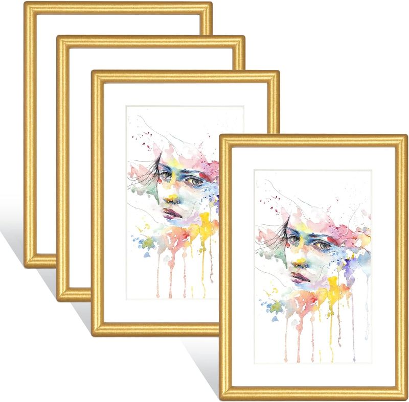 Photo 1 of 4x6 Picture Frames Set of 4, Gold Matte Thin Modern Metal, for Horizontal & Vertical Wall Hanging and Tabletop, Aluminum Floating Photo Frame, Display 3x5 with Mat or 4x6 without Mat (4 Pack)
