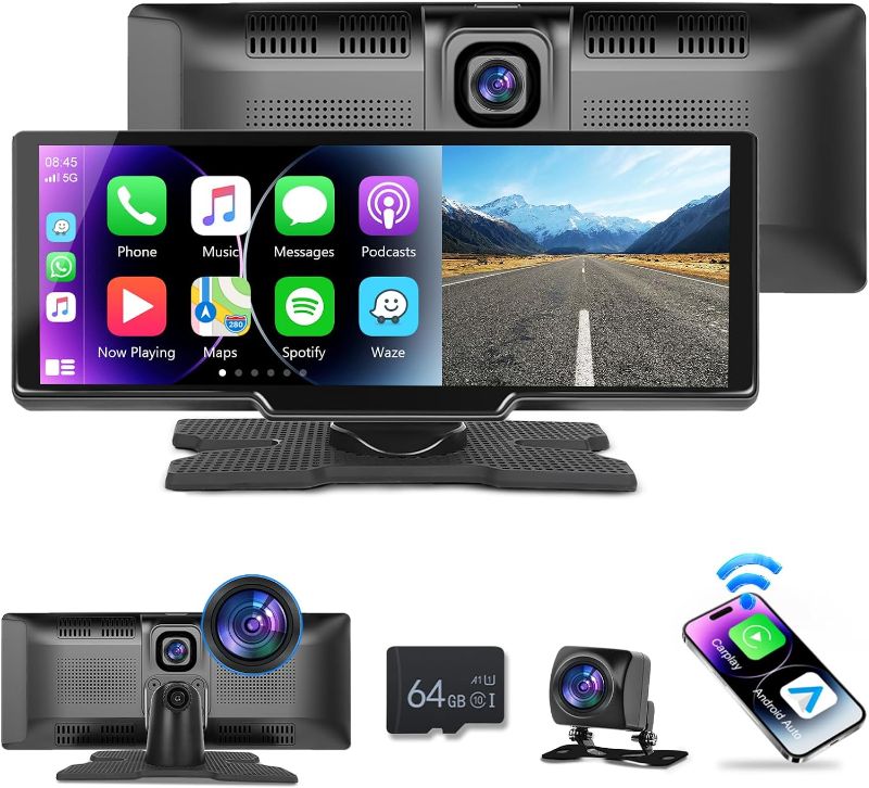 Photo 1 of ***SD Card Reader Doesn’t Work***9.3'' Wireless Apple CarPlay Screen with HD Front and Rear Backup Camera,Podofo Portable Android Auto Touch Screen Dual Bluetooth Radio with Airplay GPS Siri 64G TF Card,Car Play Screen for Car
