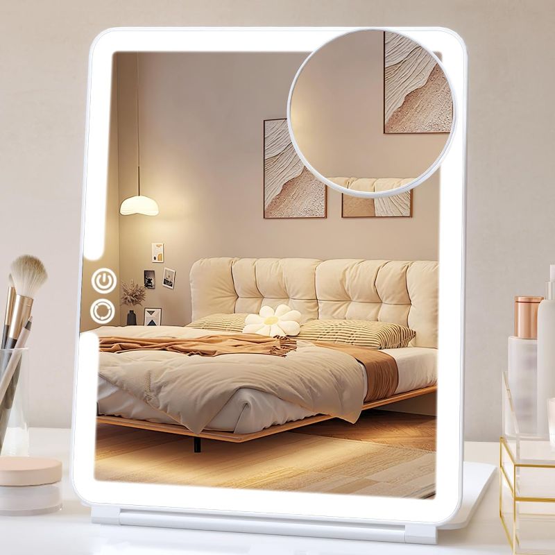 Photo 1 of ** missing charger*
FUNTOUCH 1800mAh Rechargeable Large Travel Makeup Mirror, 10x7.5 Portable Lighted Makeup Mirror with 10X Magnifying Mirror 3 Color Lights, Touch Screen Dimming Folding Light Up Mirror for Travel
