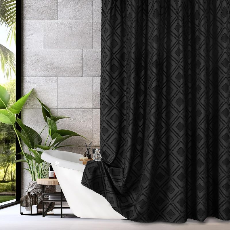 Photo 1 of ** similar to image*
Gibelle Black Tufted Shower Curtain for Bathroom, Modern Farmhouse Boho Shabby Chic Textured Soft Fabric Shower Curtain Set with Hooks, 3D Look Diamond Design, 72x72