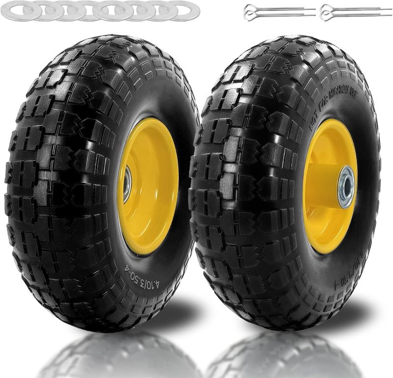 Photo 1 of ** only tires**
Upgrade 4.10/3.50-4 Flat Free Solid Rubber Tire and Wheel, 10" Solid Tires Cart Replacement for Gorilla Carts,Wagon,Wheelbarrow,Garden cart,5/8" Bearings, 2.17" Offset Hub, 440lbs Capacity
