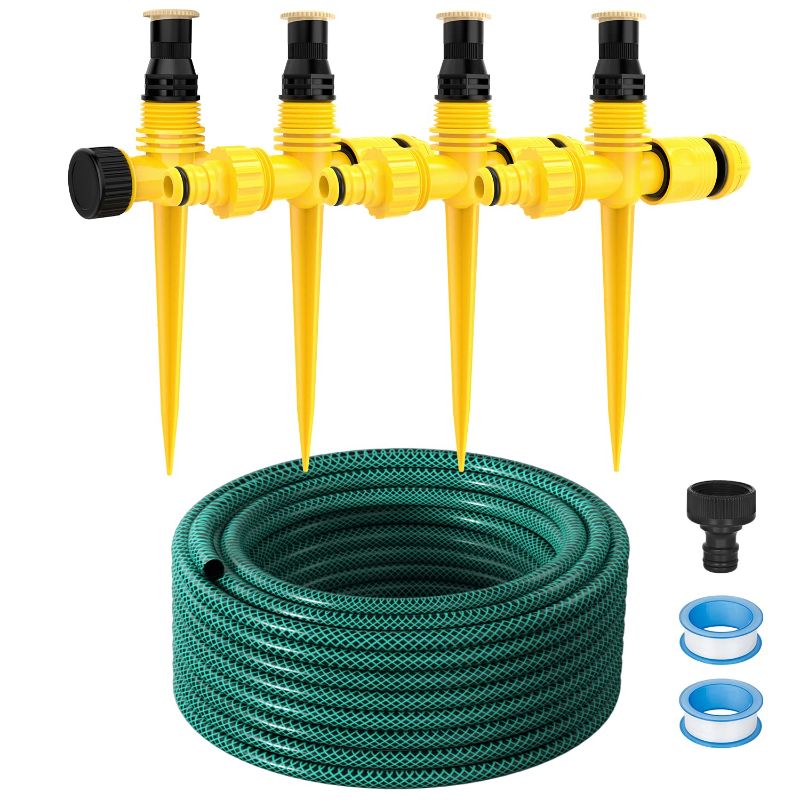 Photo 1 of ****USED** GEJRIO Garden above Ground Sprinkler System Kit for Lawn, 360° Adjustable Irrigation System, Lawn & Garden Sprinklers Watering System with 52.5FT Hose and 8 Pipe Connectors
