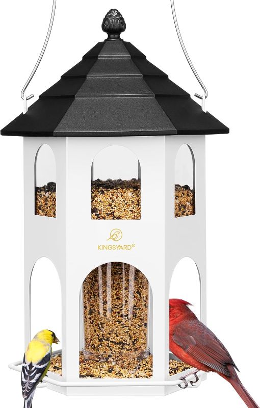 Photo 1 of ****USED** Kingsyard Metal Bird Feeder for Outdoor Hanging, Wild Bird Feeders with Circular Perch, Easy to Clean & Refill, 4 lbs Large Seed Capacity, White