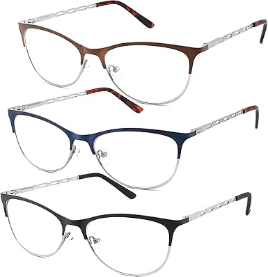 Photo 1 of 3 Pack Reading Glasses Women Blue Light Blocking Metal Computer Spring Hinge Readers