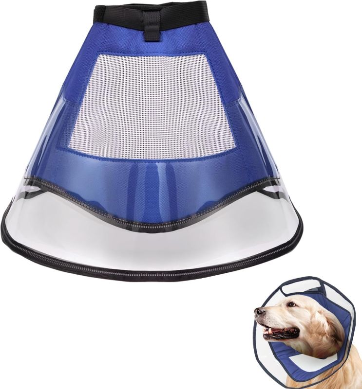 Photo 1 of Soft Dog Cone Collar for Dogs to Stop Licking, ZSTea Upgraded Comfy Dog Cones Alternative for Large Medium Small Dogs After Surgery Adjustable Elizabethan Pet Recovery Collar (Blue, XL)