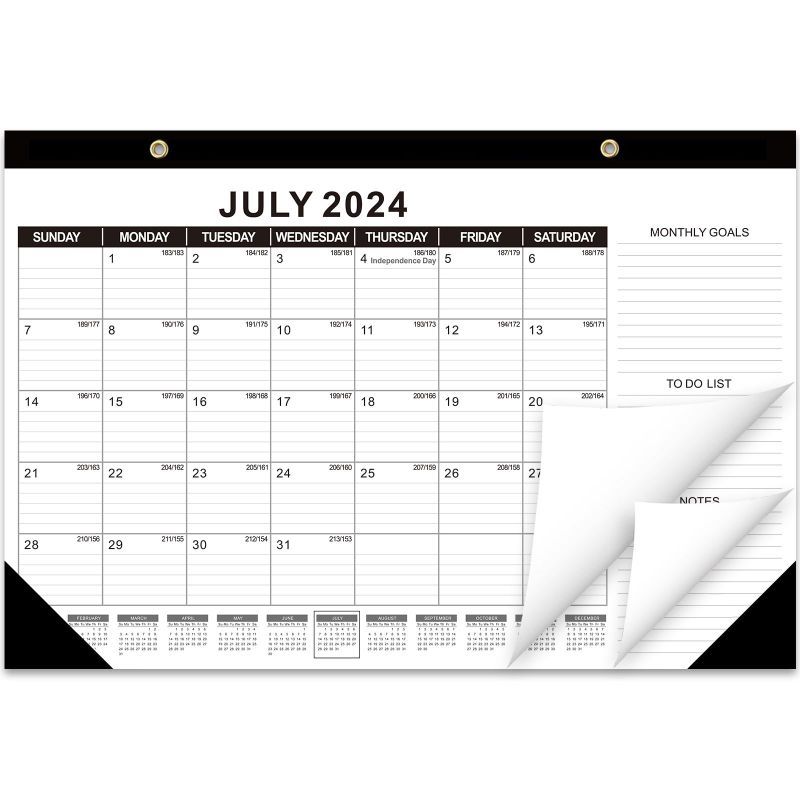 Photo 1 of 2 PACK**** GuassLee Desk Calendar 2024-2025 - 18 Months Calendar 17" × 11.5" Desk Calendar from January. 2024 to June. 2025 with Julian Date, Monthly Goals, To-do List, Notes for Home School Office colorful