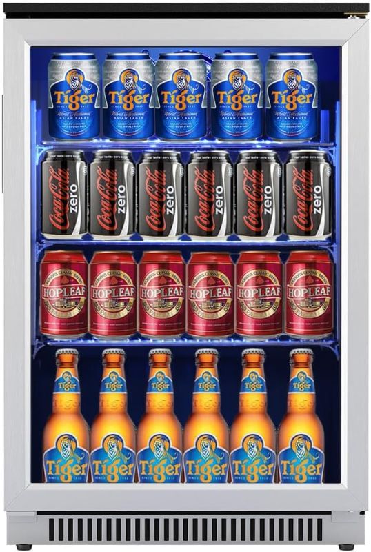 Photo 1 of 20 Inch Wide Built in Beverage Refrigerator with Clear Glass Front Door, 120 Can Under Counter Cabinet Soda Beer Drink Cooler Center Large, Undercounter Bar Display Fridge
