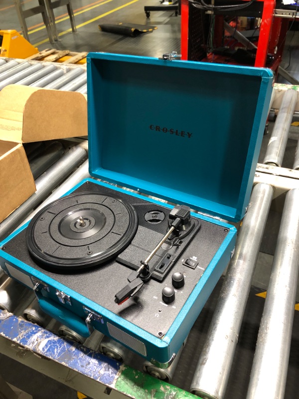 Photo 3 of ****USED*** Crosley CR8005DP-TQ1 Cruiser Plus Vintage 3-Speed Bluetooth in/Out Suitcase Vinyl Record Player Turntable, Turquoise Bluetooth In/Out Turquoise