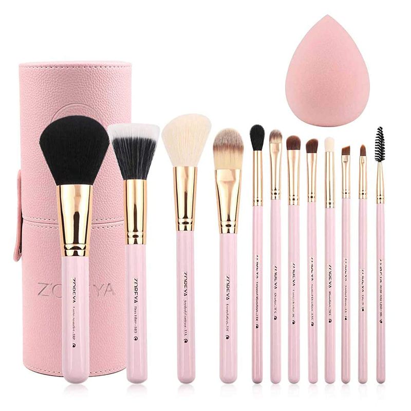 Photo 1 of ****USED*** Z'OREYA Makeup Brush Set 12pcs Pink Synthetic Makeup Brushes Travel Set With Holder Makeup Brush Organizer Foundation Powder Contour Blush Eye Cosmetic Brush Sets in Case With Bonus Gift Makeup Sponge
