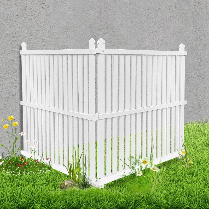 Photo 1 of ****USED*** FLYYIBO Outdoor Privacy Screen, No Dig White Vinyl Privacy Fence Screen Kit for Pool Equipment Enclosure, Trash Can Enclosure for Outside (36" W x 48" H, 2 Panels)