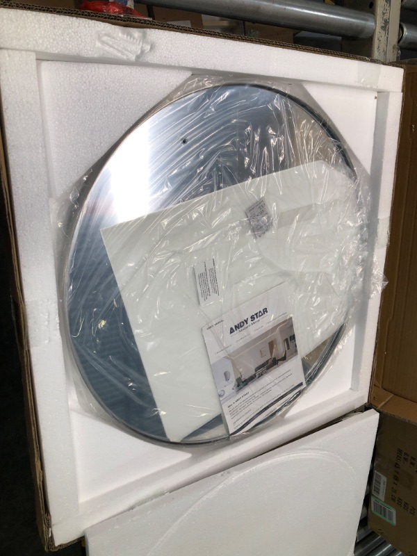Photo 1 of "THE ITEM IS NEW,OPEN BOX TO CHECK IF THERE'S ANY DAMAGE"
 ANDY STAR Round Bathroom Mirror, 24’’ Polished Chrome Round Bathroom Mirrors in Stainless Steel Metal Frame 1" Deep Set Design Chrome 24'' Round