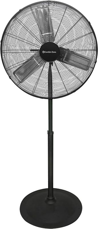 Photo 1 of "LIKE NEW
Comfort Zone Industrial Pedestal Fan, 30 inch, 3 Speed, High Velocity, Adjustable Height 56” to 75”, Metal, Meets OSHA Standards, Airflow 36 ft/sec, Ideal for Garage, Workshop or Warehouse