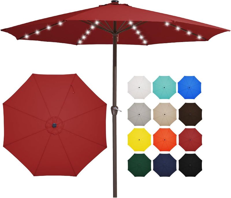 Photo 1 of "LIKE NEW" JEAREY Upgrade 12FT LED Lighted Patio Umbrella, Solar Outdoor Umbrella, Table Umbrella for Pool, Deck & Yard (Red)