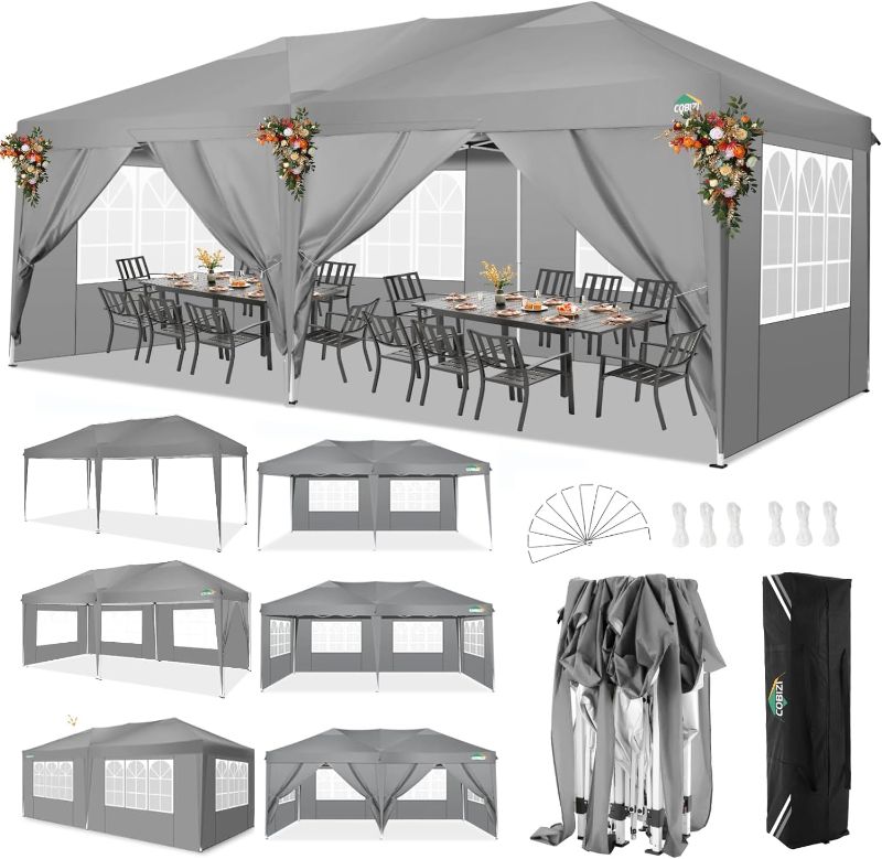 Photo 1 of "LIKE NEW"
COBIZI Canopy 10x20 Pop Up Canopy Tent with 6 Sidewalls 3.0, Wedding Party Tent Outdoor Gazebos UV50+ Waterproof Canopy Tent for Parties, 3 Adjustable Heights, Gray(Frame Upgraded)