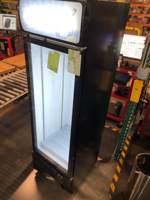 Photo 2 of Commercial Beverage Display Refrigerator 11.8 cu.ft with Glass Door, Upright Beverage Cooler with LED Lighting, Adjustable Shelves and Drink Organizers, Cooling 32-50? ***FAN SWITCH LOOSE ON THE DOOR FRAME, WHEN CLOSE NEED USE FINGER HOLD IT***
