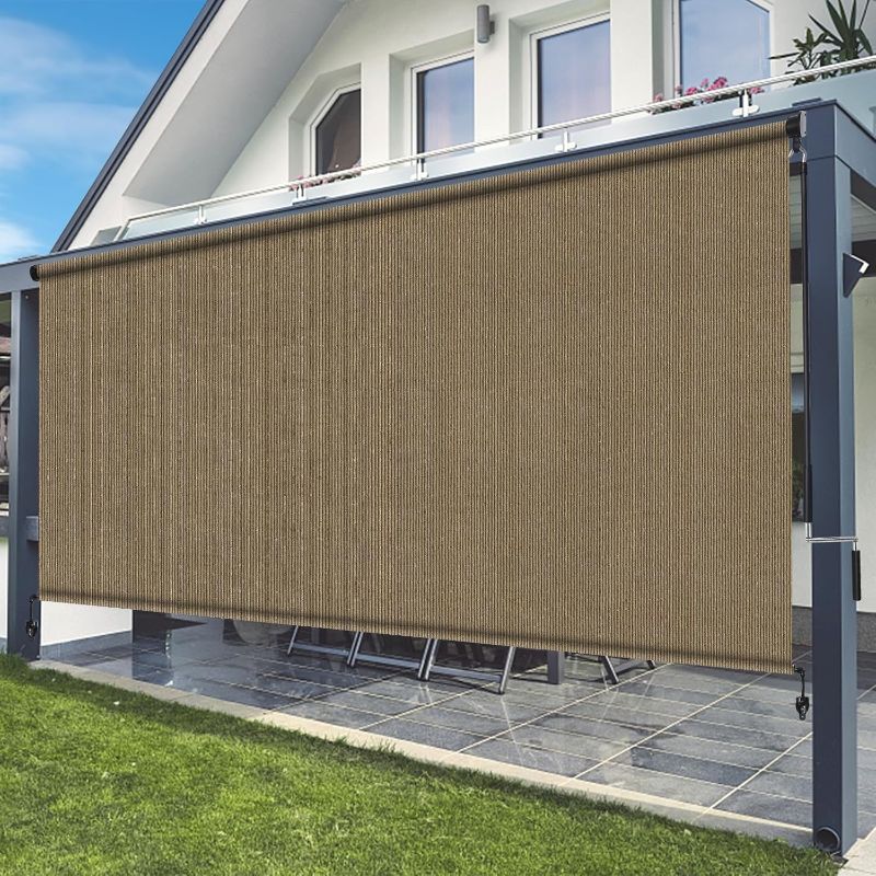 Photo 1 of **LIKE NEW*** Shade&Beyond Outdoor Roller Shades 6 X 8 H Cordless Patio Roll Up Blinds 90% UV Protection Exterior Shade Cloth Roll for Porch Gazebo Pergola Balcony Backyard, Walnut