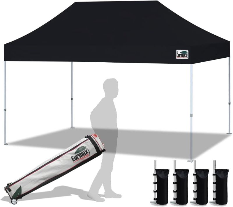 Photo 1 of ***ITEM IS NEW,ONLY THE BOX IS DAMAGED*** Eurmax USA 10'x15' Pop Up Canopy Tent Commercial Instant Canopies with Heavy Duty Roller Bag,Bonus 4 Sand weights Bags (Black)