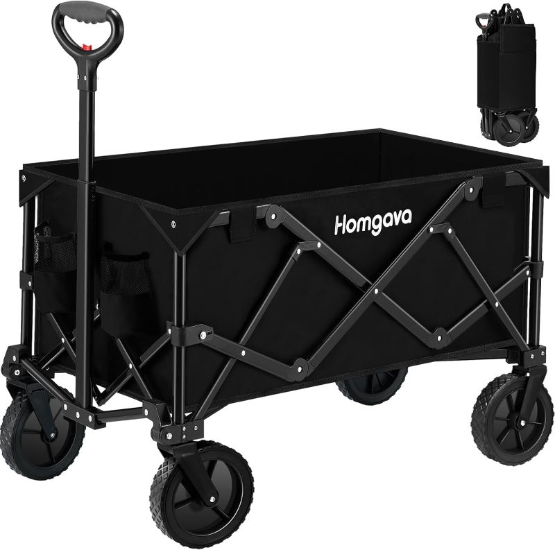 Photo 1 of ***SIMILAR ITEM*** Foldable Collapsible Wagon Cart, Utility Garden Wagon with 220lbs Weight Capacity, Heavy Duty Lightweight Portable Sport Wagon for Outdoor, Grocery, Camping, Black