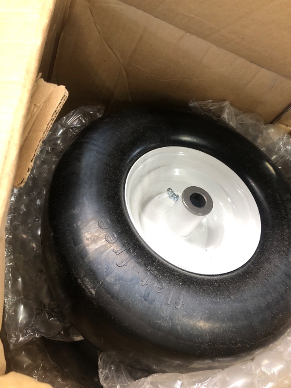 Photo 2 of 2 PCS Premium 13x6.5-6 Flat Free Tire & Wheel for Lawn Mowers & Zero Turn Mowers, with 3/4'' & 5/8'' Grease Bearing & 4''-8.2'' Centered Hub, Solution for Commercial Grade Lawns, & Garden Turf