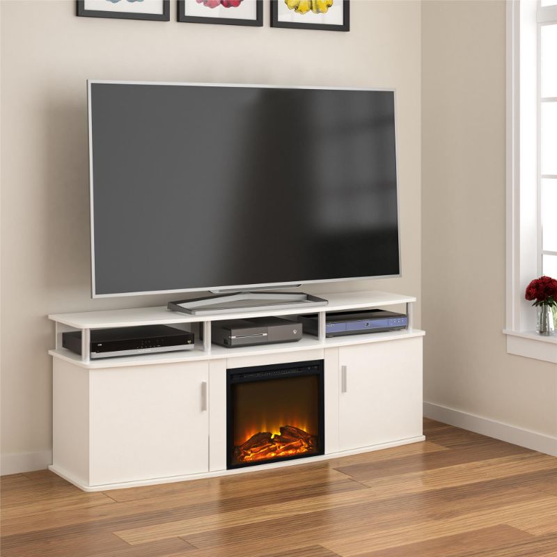 Photo 1 of Ameriwood Home Orchard Heights Electric Fireplace TV Console for TVs up to 70", White
 with 18" Electric Fireplace Heater for TV Stand, Recessed 1400 W Electric Stove Heater with Remote Control ***TV not include***