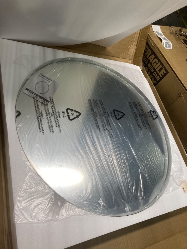 Photo 1 of ***LIKE NEW** TokeShimi Round Mirror 30 Inch Brushed Silver Round Bathroom Mirror for Wall Non-Rusting Aluminum Alloy Brushed Silver Metal Frame Modern Circle Mirror Fit in Minimalist Multi Style for Decor Brushed Silver Round 30 IN