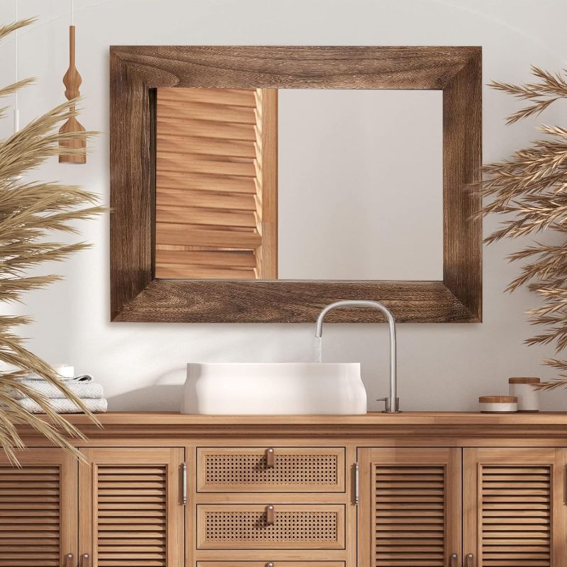 Photo 1 of ***SIMILAR ITEM***  ***FACTORY SEALED** Rustic Wood Wall Mirror for Bathroom, 48" x 32" Wood Framed Mirror Farmhouse Style Bathroom Vanity Mirror, Vertical or Horizontal Hanging, NATURAL 