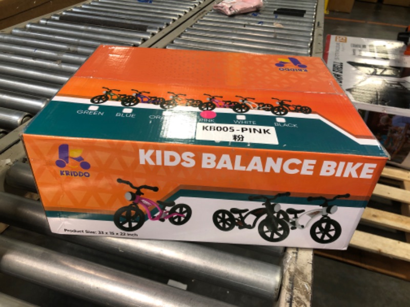 Photo 1 of ***NEW** KRIDDO Toddler Balance Bike, Age 2 Years to 5 Years, 12 Inch Puncture Free Rubber Wheel w Front Light, Adjustable Handlebar and Seat Height, Rubber Wheels Ideal for Multiple Ground Surfaces