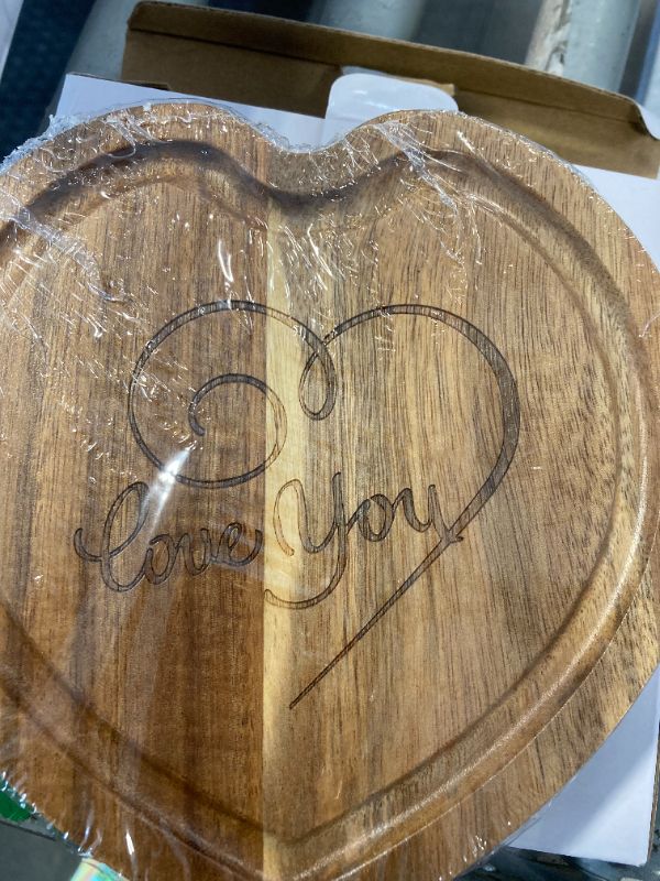Photo 1 of ****USED***SET OF 4  BUNDLE AS IS NO RETURNS***ALL SALES ARE FINAL**Heart Shaped Charcuterie Board with Ceramic Charcuterie Accessories - Natures Eco Friendly Acacia Wood Cutting Board for Kitchen - Bridal Shower, Couples Anniversary and Wedding Present