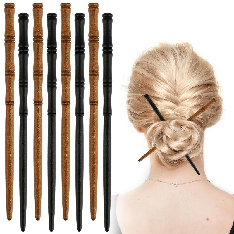 Photo 1 of 8Pcs Bamboo-Shaped Wood Hair Accessories: Holders, Pins, and Sticks for Long Hair Buns (2 Colors)