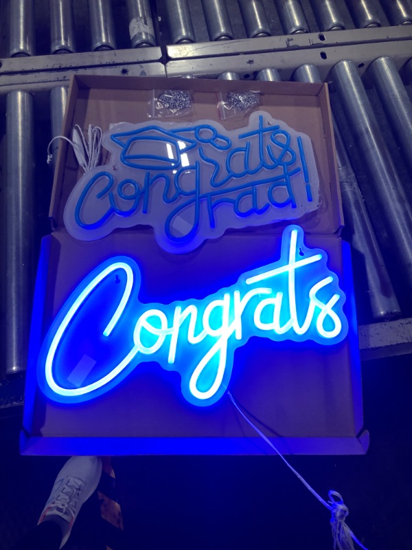 Photo 2 of 2 Pcs Congrats Grad Neon Sign 16.5 x 10.2 Inch Graduation LED Neon Light Sign Class of 2024 Neon Sign Dimmable Neon Light for 2024 Party Decor Wall Art Backdrop Celebration Graduates Gift