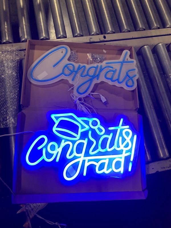 Photo 3 of 2 Pcs Congrats Grad Neon Sign 16.5 x 10.2 Inch Graduation LED Neon Light Sign Class of 2024 Neon Sign Dimmable Neon Light for 2024 Party Decor Wall Art Backdrop Celebration Graduates Gift