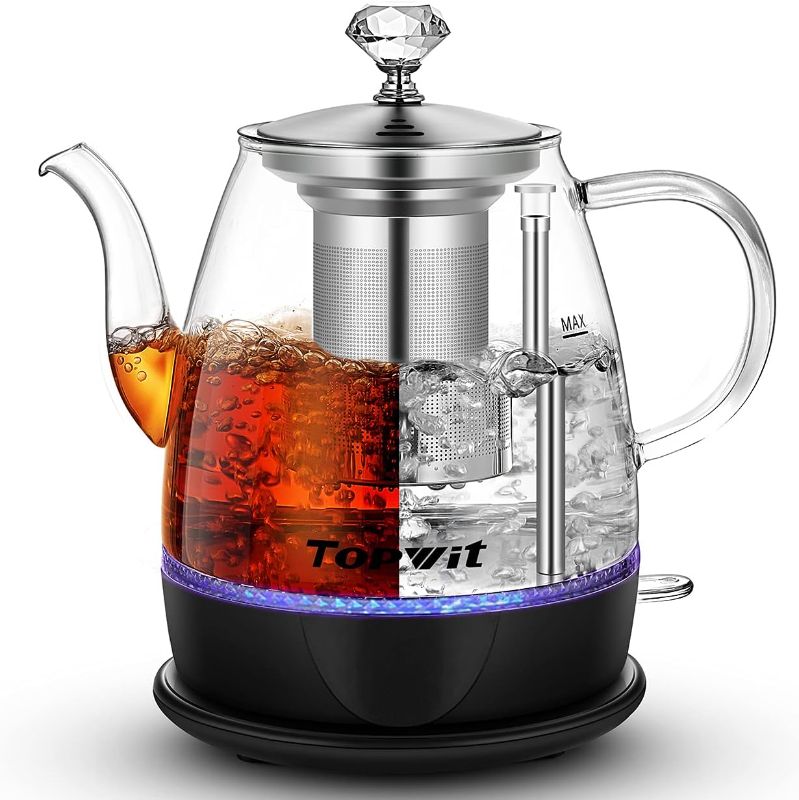 Photo 1 of ****USED***MISSING BASE AND LID**Topwit Electric Kettle Glass, For Hot Water, Tea and Coffee Dual Purpose Design, BPA-Free, 1L Pour Over Removable Stainless Steel Infuser, Auto-shut Off & Boil-dry Protect