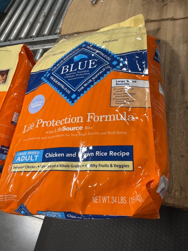 Photo 2 of ***USED** Blue Buffalo Life Protection Formula Large Breed Adult Dry Dog Food, Promotes Joint Health and Lean Muscles, Made with Natural Ingredients, Chicken & Brown Rice Recipe, 34-lb. Bag Chicken & Brown Rice 34 Pound (Pack of 1)