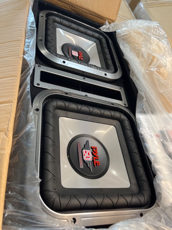 Photo 1 of ****USED***SPEAKER IS BLOWN**PARTS ONLY***SOLD AS IS NO RETURNS***ALL SALES ARE FINAL*** Pyle 10" Dual Subwoofer Box System-Rear Vented Design with Santoprene Surround, Vented Subwoofer Enclosure,2 x 800 Watts Max Power,4 Ohms,4 Layer Dual Voice Coil, Bla