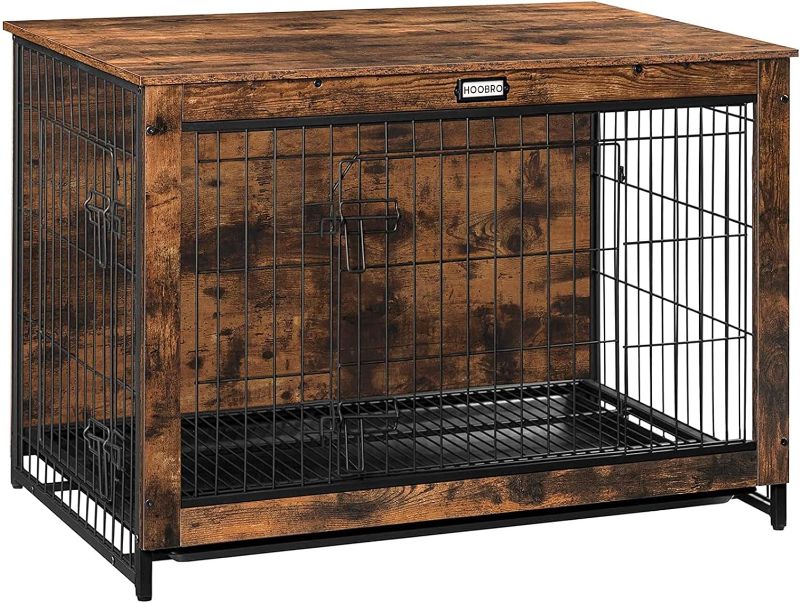 Photo 1 of ****USED** Dog Crate Furniture, 38.6" Large Dog Kennel Indoor, Wooden Dog Crate with Pull-Out Tray, Double Doors Dog House, Modern Side End Table for Small/Medium/Large Dog, Rustic Brown BF982GW03G1
