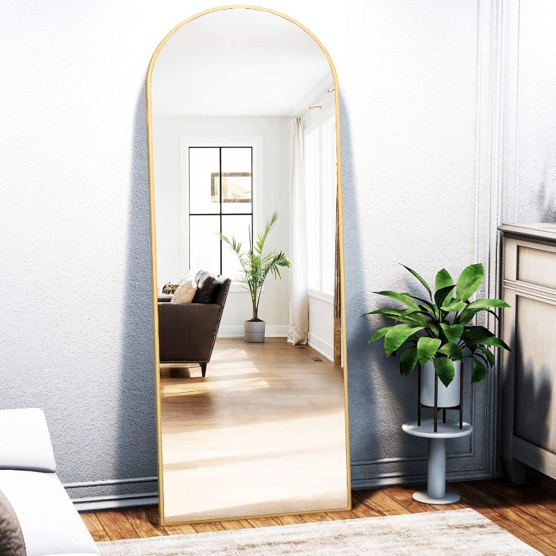 Photo 1 of Arched Full Length Mirror with Stand Arch Floor Mirror Full Length Wall-Mounted for Living Room Bedroom Bathroom Aluminum Frame Standing or Leaning Hanging (Gold)